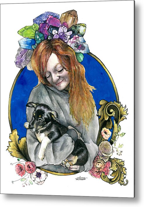 Puppy Metal Print featuring the painting Ginger and her Lovelies by Arleana Holtzmann