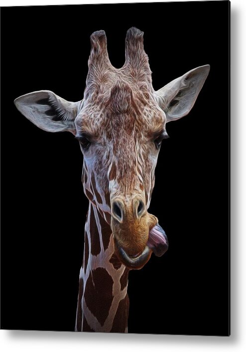 Giraffe Metal Print featuring the digital art Giraffe face by Ernest Echols