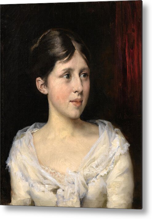 Albert Edelfelt Metal Print featuring the painting Girl in a White Dress by Albert Edelfelt