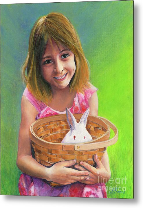 Girl Metal Print featuring the painting Girl with a Bunny by Jeanette French