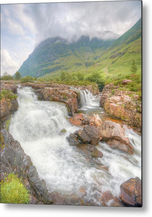 Glencoe Glen River Coe Waterfall Scottish Landscape Mountain Highlands Scotland Metal Print featuring the photograph Glencoe and the River Coe by Ray Devlin