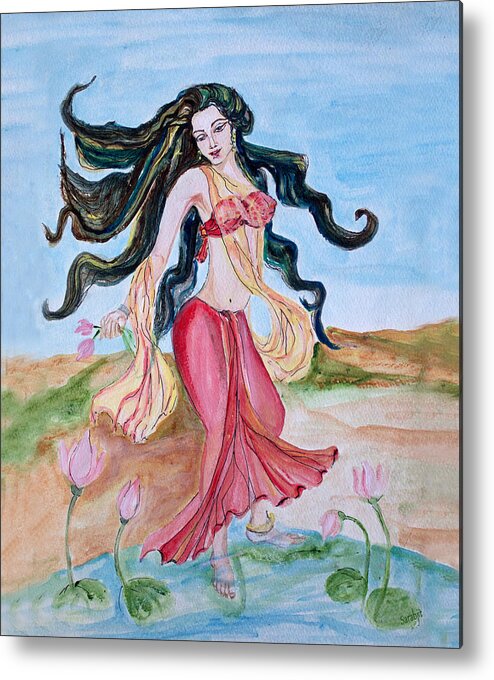 Goddess Metal Print featuring the painting Goddess of love by Sarabjit Singh