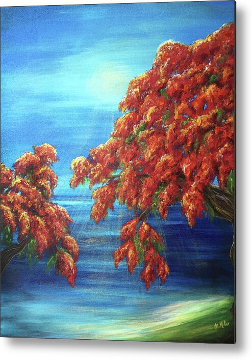 Flame Tree Metal Print featuring the painting Golden Flame Tree by Michelle Pier