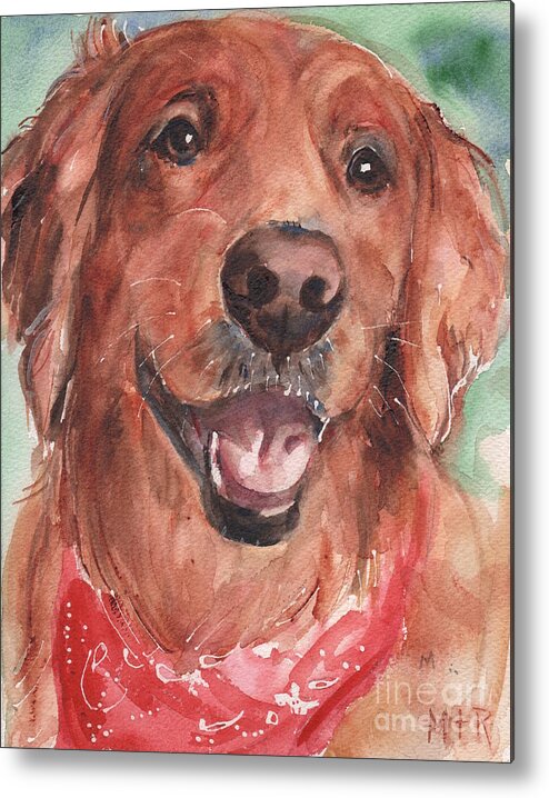 Golden Retriever Metal Print featuring the painting Golden Retriever Dog in watercolori by Maria Reichert