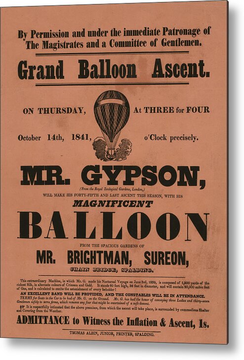  Metal Print featuring the drawing Grand Balloon Ascention by Vintage Pix