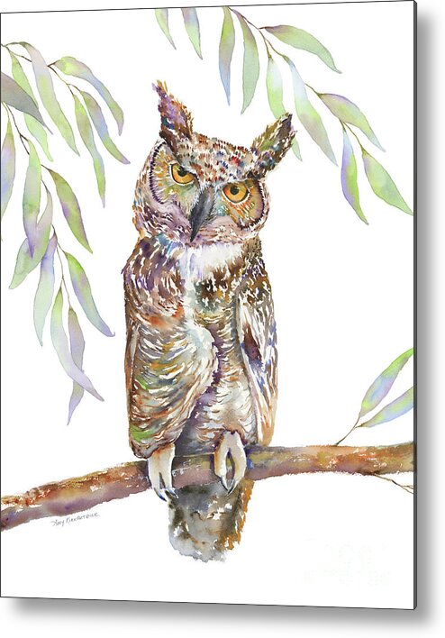Great Horned Owl Metal Print featuring the painting Great Horned Owl by Amy Kirkpatrick