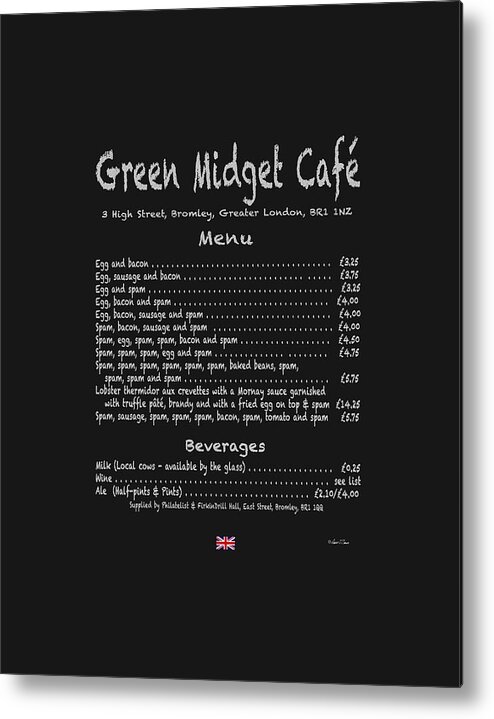 Menu Metal Print featuring the digital art Green Midget Cafe Menu T-Shirt by Robert J Sadler