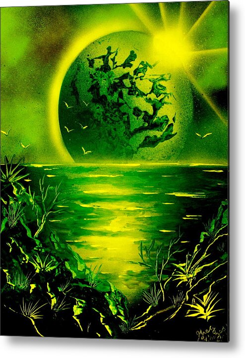 Space Art Metal Print featuring the painting Green Planet 4669 E by Greg Moores