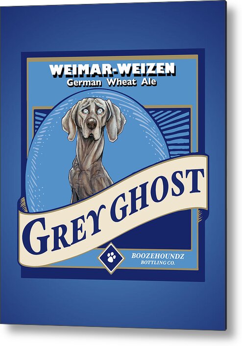 Beer Metal Print featuring the drawing Grey Ghost Weimar-Weizen Wheat Ale by Canine Caricatures By John LaFree