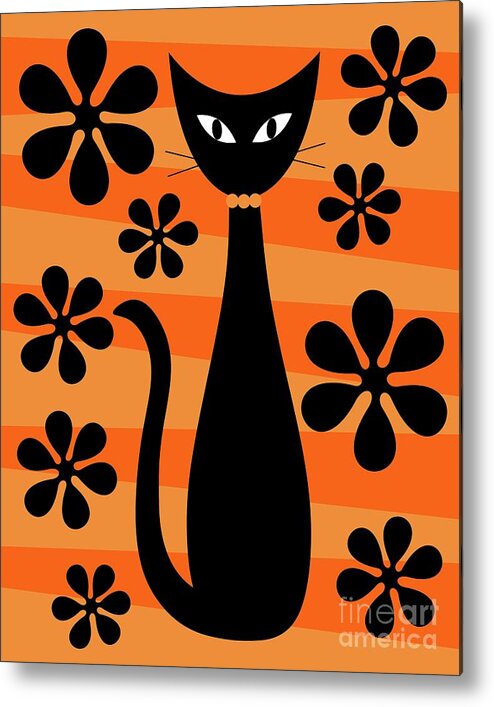 Donna Mibus Metal Print featuring the digital art Groovy Flowers with Cat Orange and Light Orange by Donna Mibus