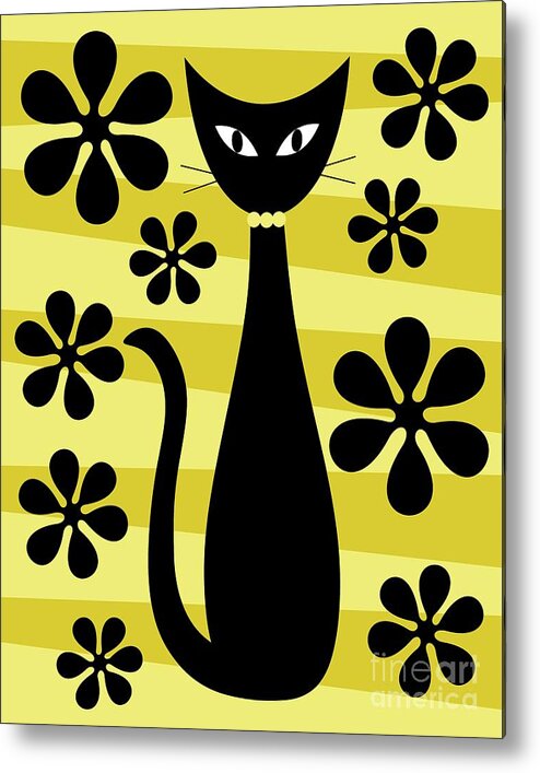 Donna Mibus Metal Print featuring the digital art Groovy Flowers with Cat Yellow and Light Yellow by Donna Mibus