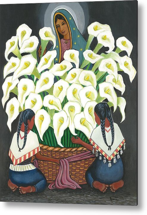Diego Rivera Metal Print featuring the painting Guadalupe visits Diego Rivera by James RODERICK