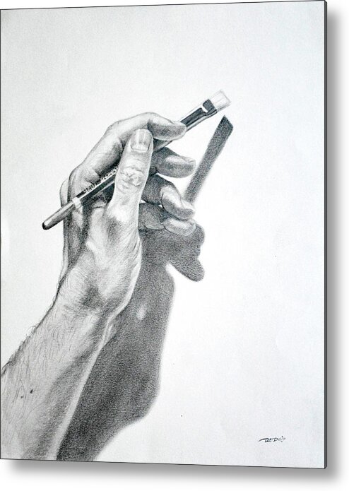 Arm Metal Print featuring the drawing Hand Holding Brush by Christopher Reid