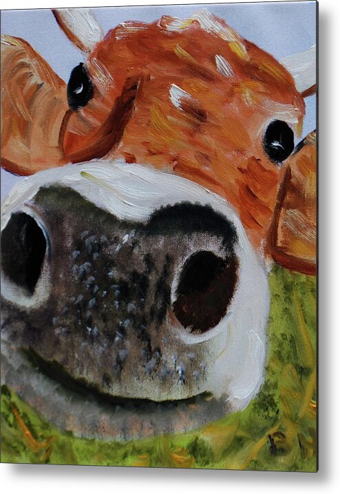 Animals Metal Print featuring the painting Happy Cow by Brian Hustead
