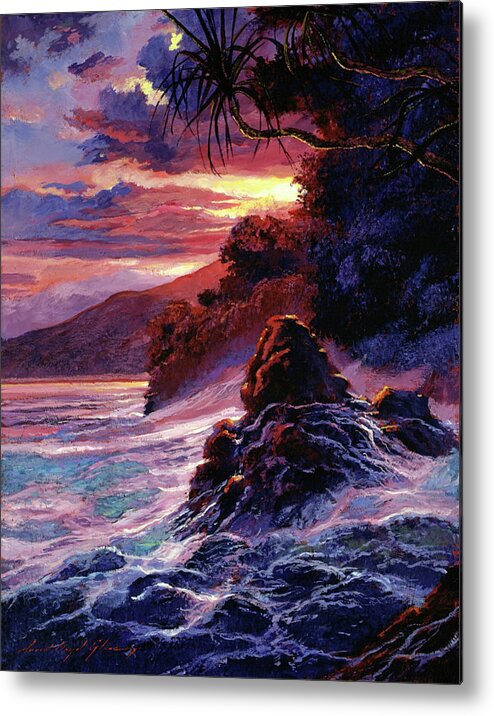 Seascape Metal Print featuring the painting Hawaiian Sunset - Kauai by David Lloyd Glover