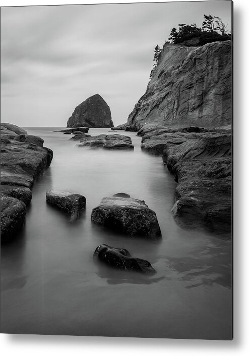 Oregon Metal Print featuring the photograph Haystack Rock in BW by Jedediah Hohf