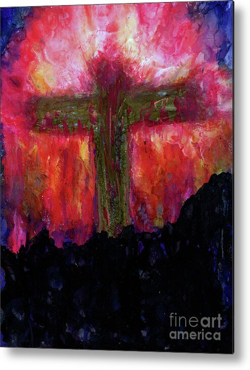 Cross Metal Print featuring the painting He is Risen by Eunice Warfel