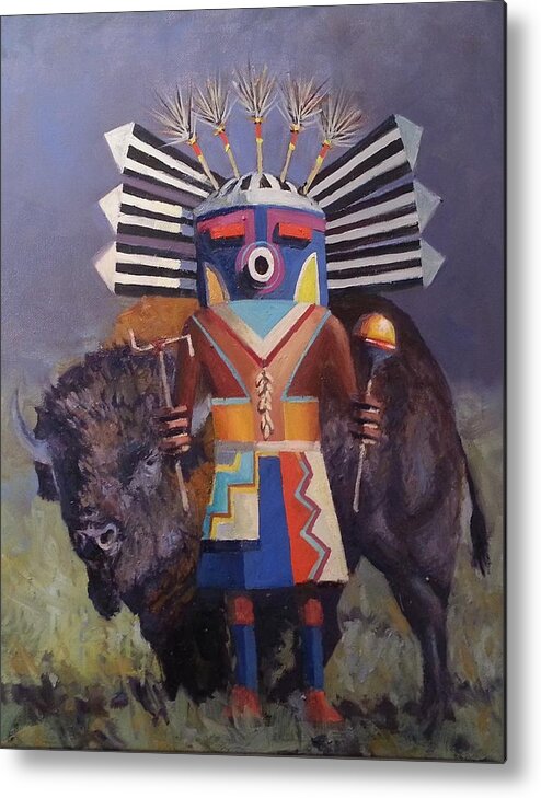 Kachina Metal Print featuring the painting He Runs With The Buffalo by Jessica Anne Thomas