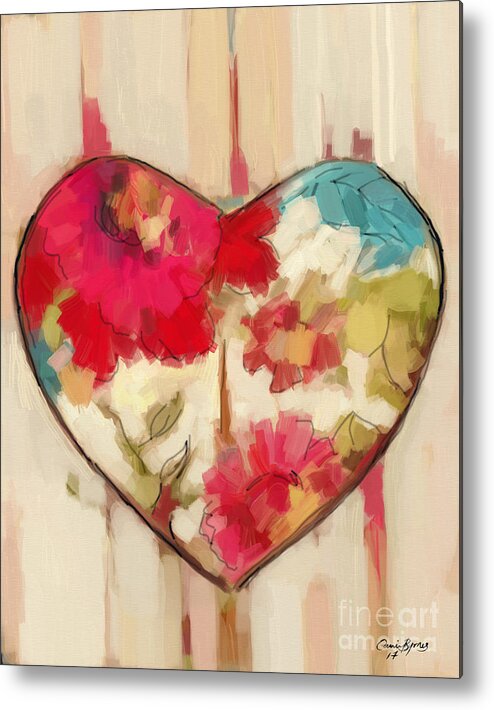 Heart Metal Print featuring the painting Heart in Stitches by Carrie Joy Byrnes