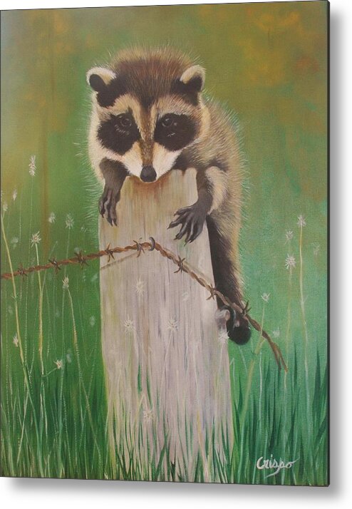 Racoon Metal Print featuring the painting Help by Jean Yves Crispo