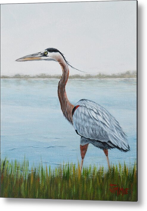 Heron Metal Print featuring the painting Heron in the Marsh by Jimmie Bartlett