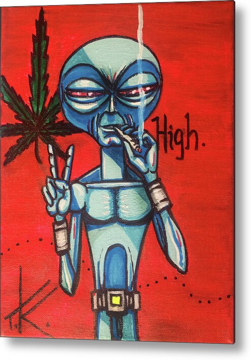 High Metal Print featuring the painting High alien by Similar Alien