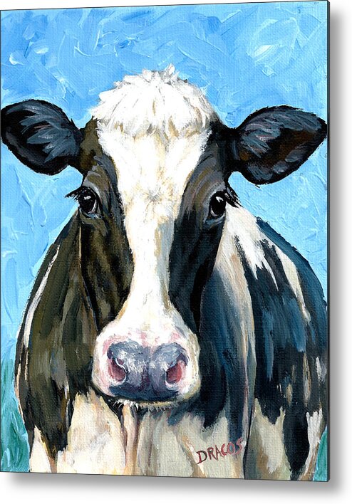 Holstein Cow Metal Print featuring the painting Holstein Cow 1 Head and Chest by Dottie Dracos