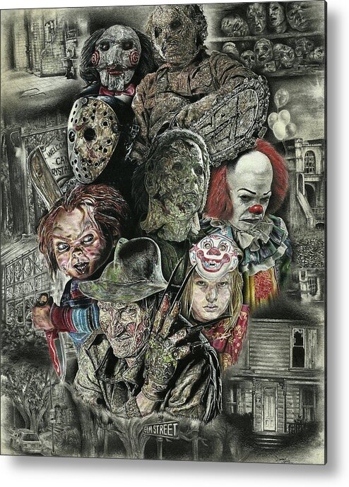 Fear Metal Print featuring the drawing Horror Movie Murderers by Daniel Ayala