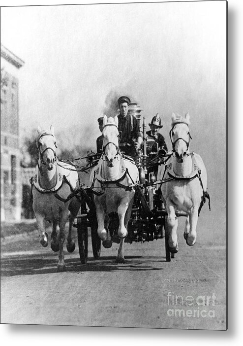1890s Metal Print featuring the photograph Horse-drawn Fire Truck, C. 1890s-1900s by H. Armstrong Roberts/ClassicStock
