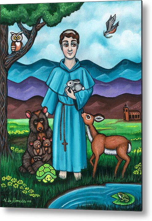 St. Francis Metal Print featuring the painting I am Francis by Victoria De Almeida