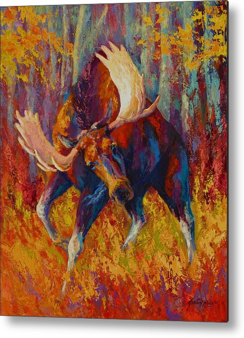 Moose Metal Print featuring the painting Imminent Charge - Bull Moose by Marion Rose
