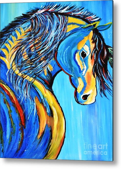 Horse Metal Print featuring the painting Indian Blue Horse by Kathleen Artist PRO