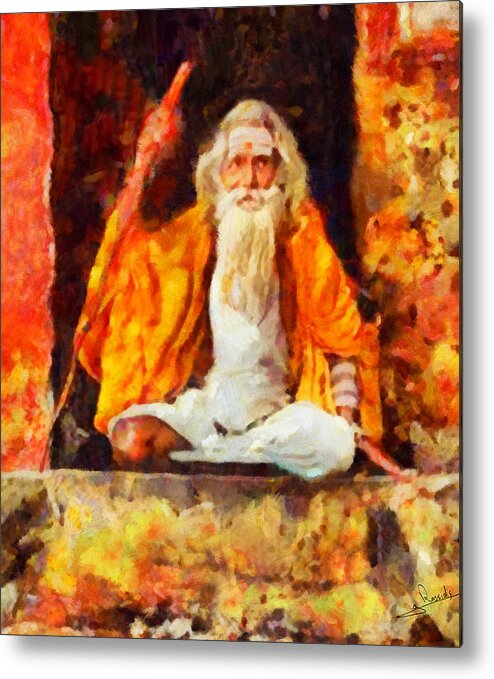 Indian Guru Metal Print featuring the painting Indian guru by George Rossidis