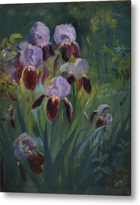 Still Life Metal Print featuring the painting Irises by Lewis A Ramsey