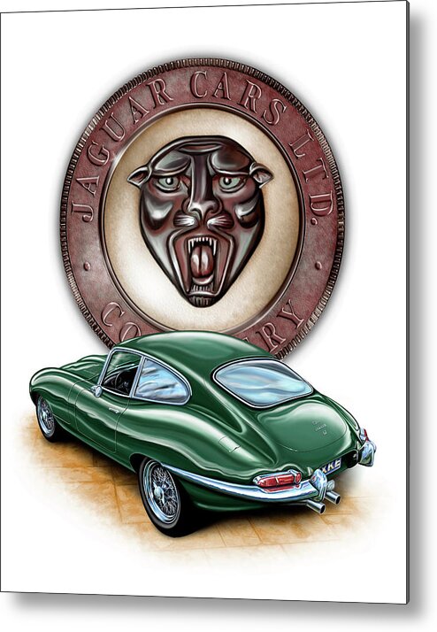 Jaguar Metal Print featuring the painting Jaguar XKE British Racing Green by David Kyte