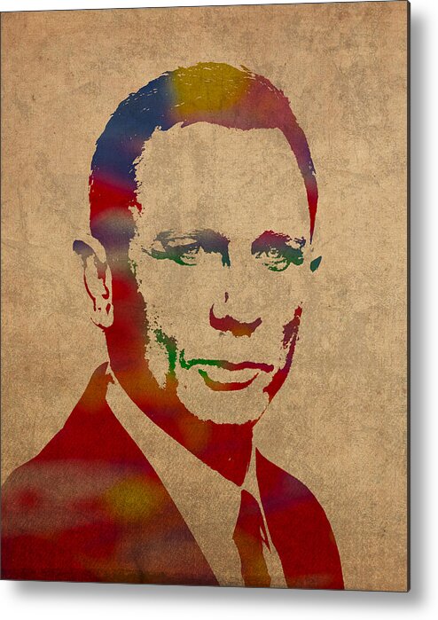 James Bond Metal Print featuring the mixed media James Bond Daniel Craig Watercolor Portrait by Design Turnpike