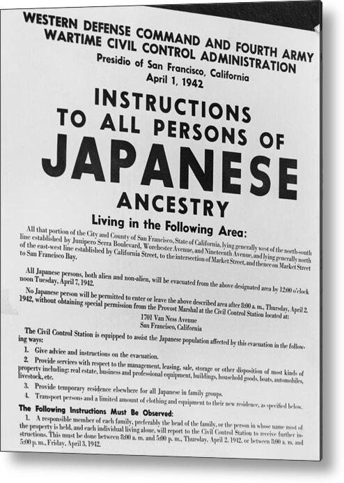 History Metal Print featuring the photograph Japanese Internment. Exclusion Order by Everett