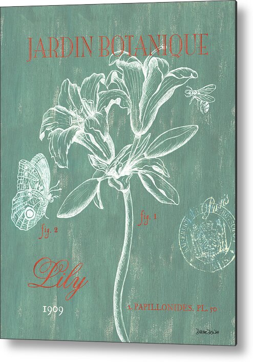 Floral Metal Print featuring the drawing Jardin Botanique Aqua by Debbie DeWitt