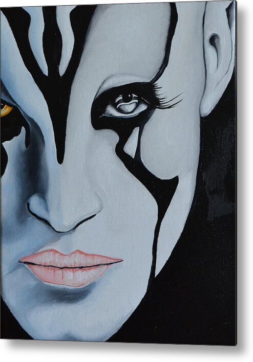 A Portrait Of Jaylah From The Movie Star Trek Beyond. I Painted Half Of Her Face In Black And White And The Other Half In Color. The Painting Was Done With Oil Paint And Treated With A Coating To Preserve The Colors. This Original Painting Is Very Affordable And Would Please Sci-fly Fans. Metal Print featuring the photograph Jaylah by Martin Schmidt