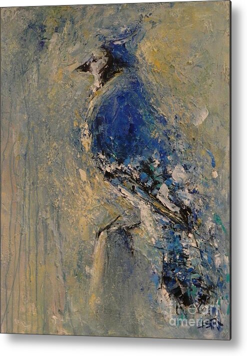 Blue Jay Metal Print featuring the painting Jazzy Jaybird by Dan Campbell