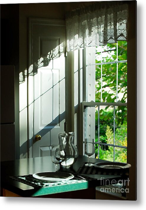 House Home Window Sunlight Sunbeam View Indoors Table Lunch Dinner Breakfast Metal Print featuring the photograph Join Me for Lunch by Frances Miller