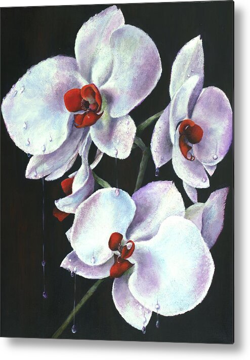 Painting Of Orchids Metal Print featuring the painting Joy in their tears by Myra Goldick