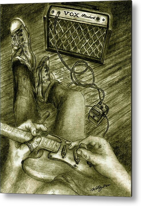 Guitar Player Portrait Metal Print featuring the drawing Just Playin Around by Kathleen Kelly Thompson