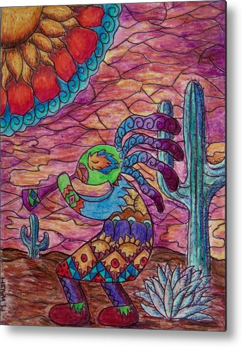 Southwestern Symbols Metal Print featuring the drawing Kokopelli 4 by Megan Walsh