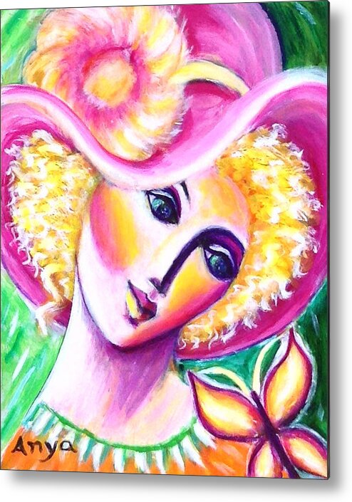 Lady Metal Print featuring the painting Lady and Butterfly by Anya Heller