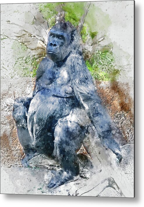 Gorilla Metal Print featuring the photograph Lady Gorilla Sitting Deep in Thought by Anthony Murphy