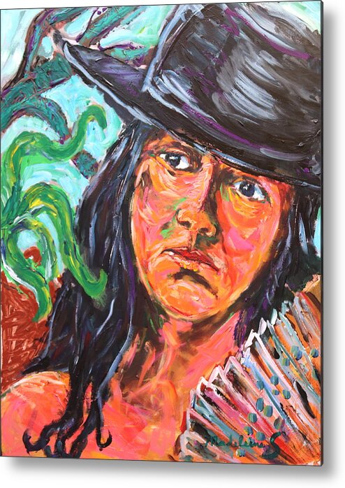 Portrait Metal Print featuring the painting Lady in black hat by Madeleine Shulman