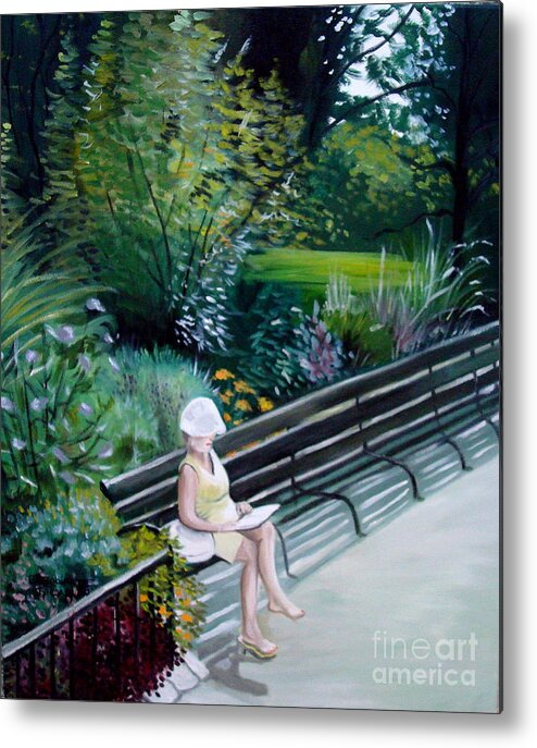 Landscape Metal Print featuring the painting Lady in Central Park by Elizabeth Robinette Tyndall