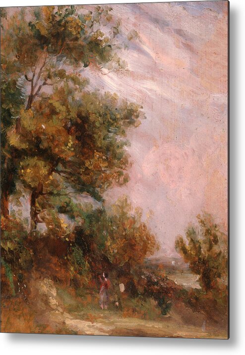 Thomas Churchyard Metal Print featuring the painting Landscape with Trees and a Figure by Thomas Churchyard