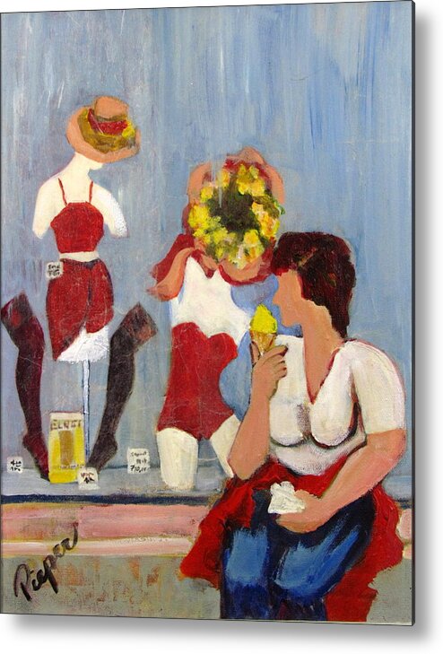 Woman With Ice Cream Metal Print featuring the painting Lemon Eis by Betty Pieper